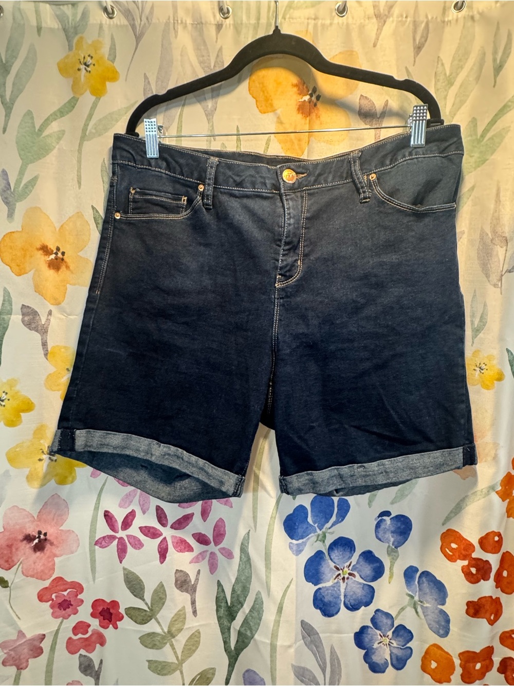Royalty For Me Dark Blue Cuffed Denim Shorts